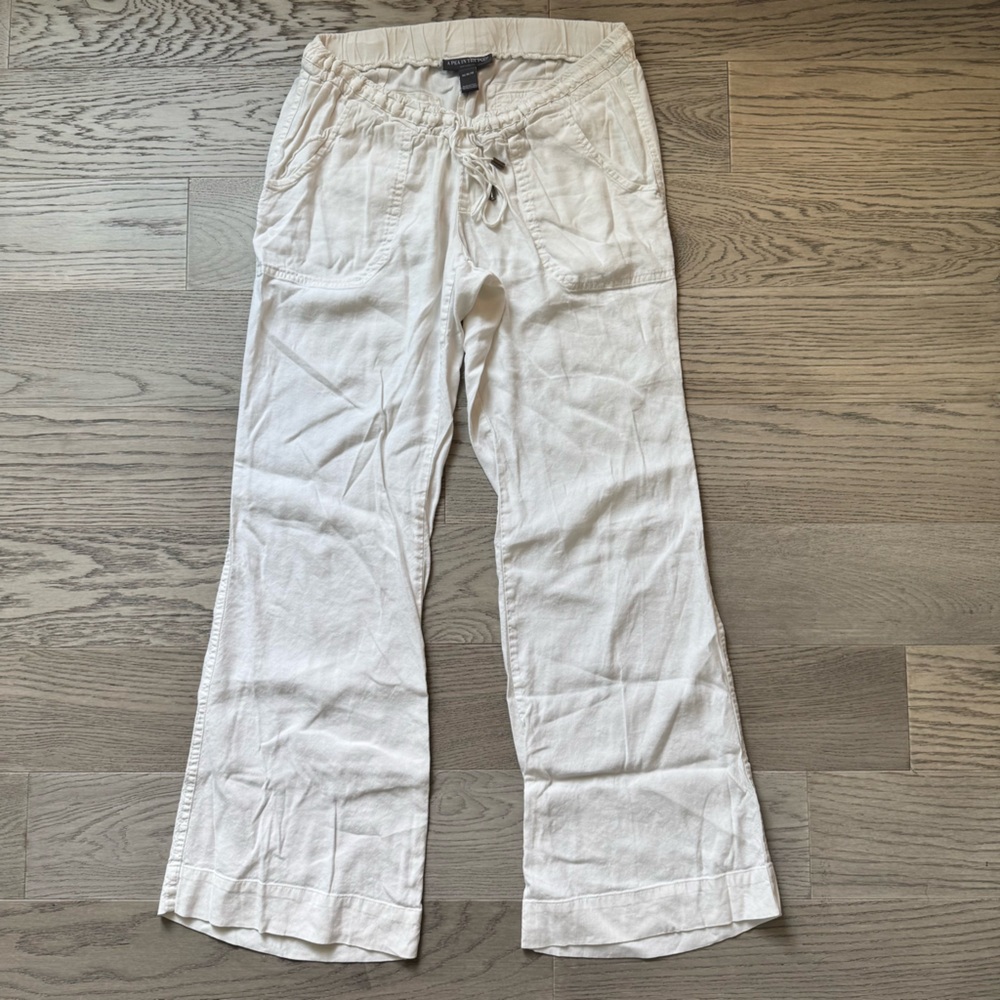 A Pea in the Pod White Cotton Linen Wide-Leg Flared Maternity Pants
